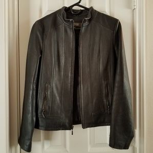 Kenneth Cole Black Genuine Leather Moto Jacket